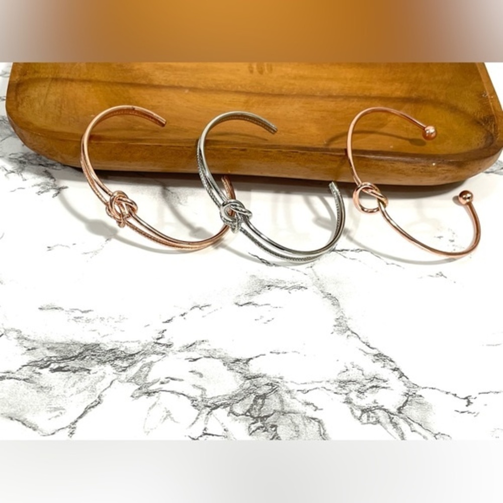 3 Knot Bangle Bracelets Rose Yellow Gold & Silver